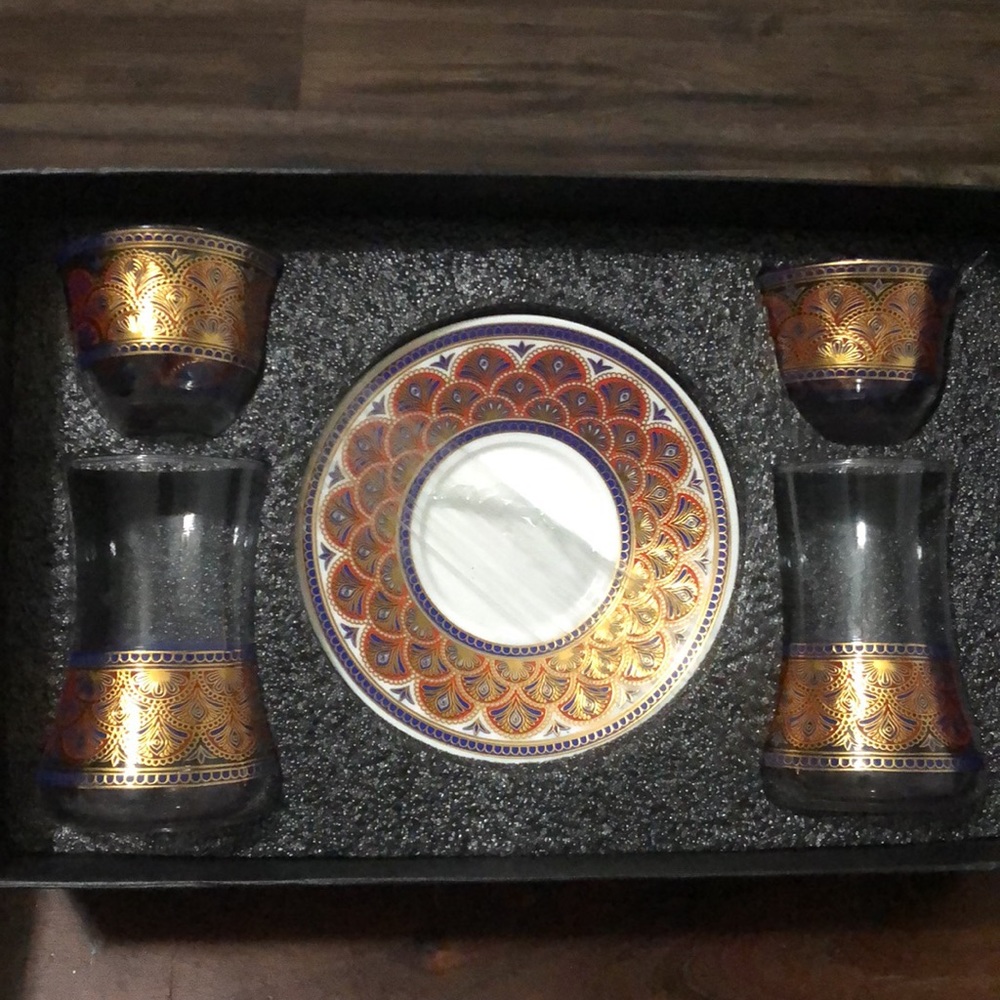 Six piece Turkish tea set. Brand new in box.